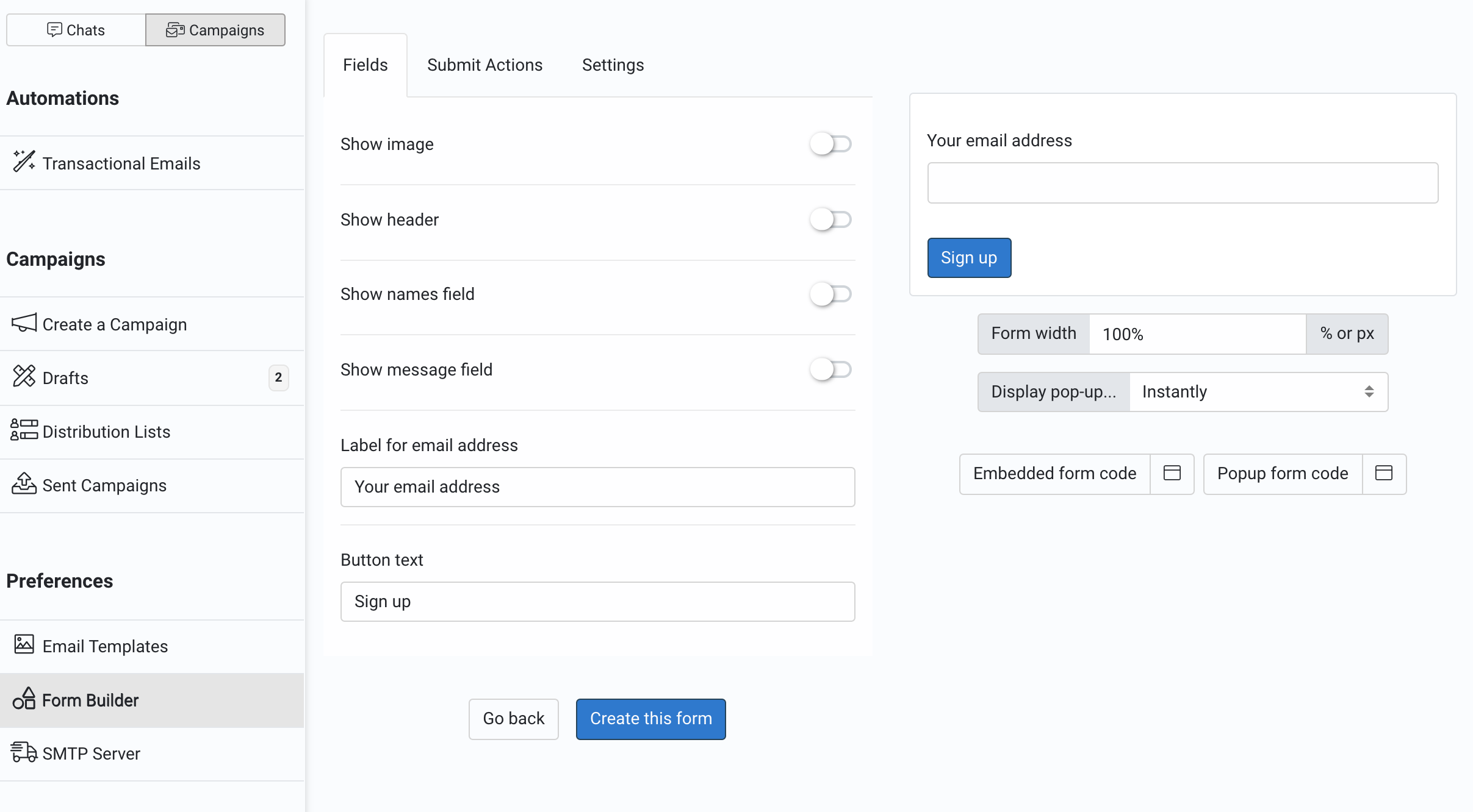 Form-Builder in Helpmonks: Contact form or subscriber form