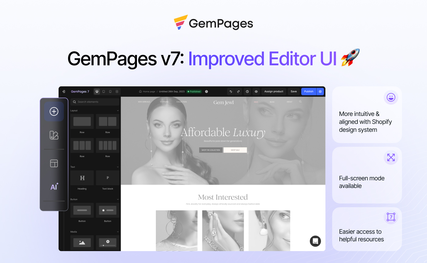 GemPages v7 improved Editor UI