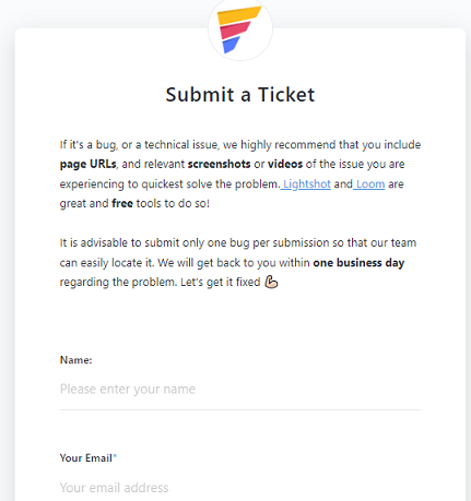 GemPages submit a ticket